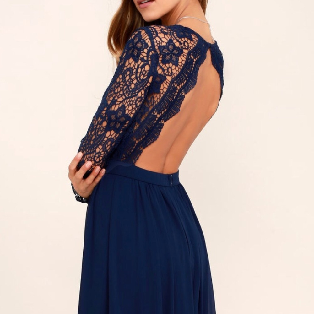 Lulus NWT Awaken My Love Navy Blue LS Maxi Dress
